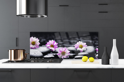 Kitchen Splashback Flower stones floral pink white black