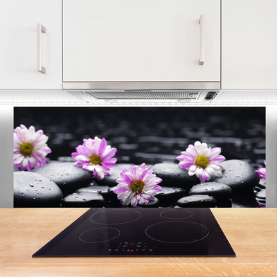 Kitchen Splashback Flower stones floral pink white black