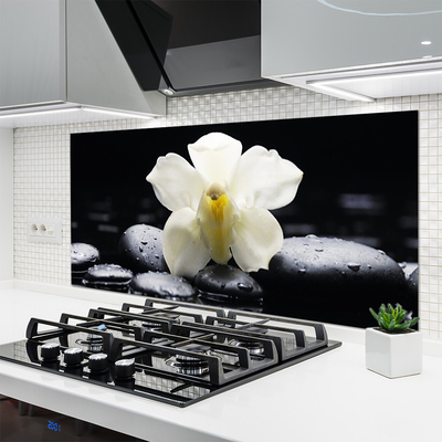 Kitchen Splashback Flower stones floral white black