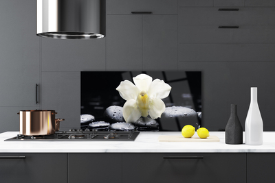 Kitchen Splashback Flower stones floral white black