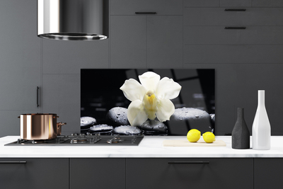 Kitchen Splashback Flower stones floral white black