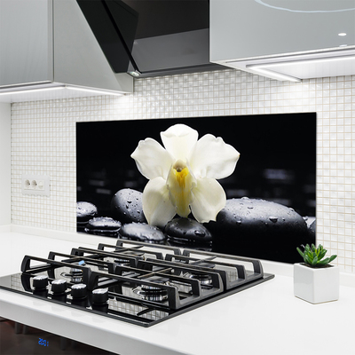 Kitchen Splashback Flower stones floral white black