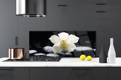 Kitchen Splashback Flower stones floral white black