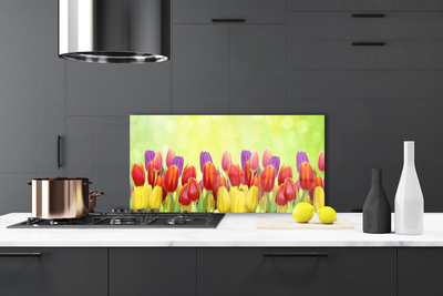 Kitchen Splashback Tulips floral yellow red pink