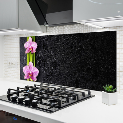 Kitchen Splashback Bamboo tube flowers floral pink green