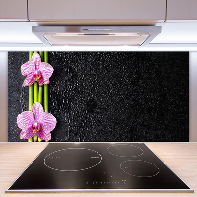 Kitchen Splashback Bamboo tube flowers floral pink green