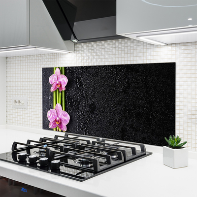 Kitchen Splashback Bamboo tube flowers floral pink green