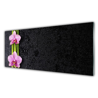 Kitchen Splashback Bamboo tube flowers floral pink green