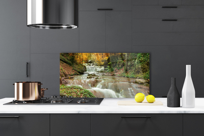 Kitchen Splashback Waterfall forest nature brown green