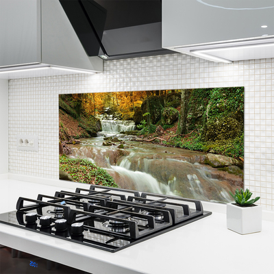 Kitchen Splashback Waterfall forest nature brown green