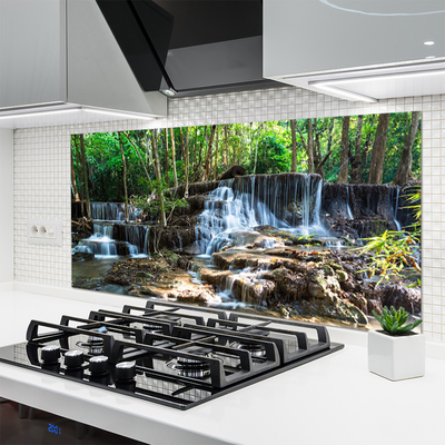 Kitchen Splashback Waterfall forest nature brown green white