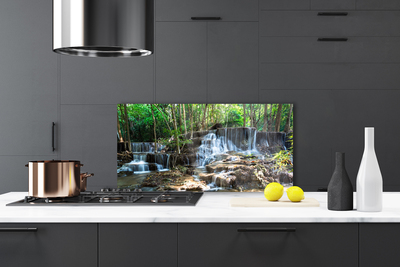 Kitchen Splashback Waterfall forest nature brown green white