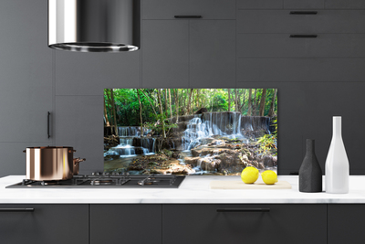 Kitchen Splashback Waterfall forest nature brown green white