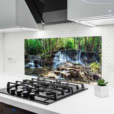 Kitchen Splashback Waterfall forest nature brown green white