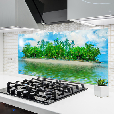 Kitchen Splashback Sea island landscape blue brown green