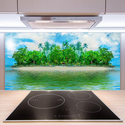 Kitchen Splashback Sea island landscape blue brown green