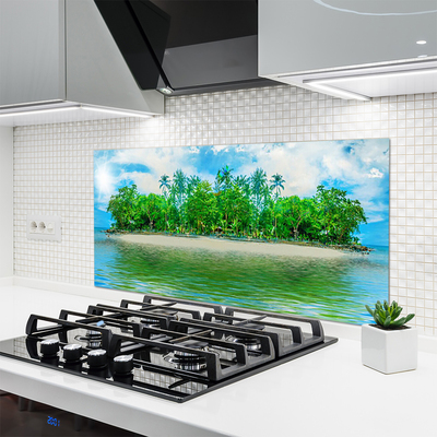 Kitchen Splashback Sea island landscape blue brown green