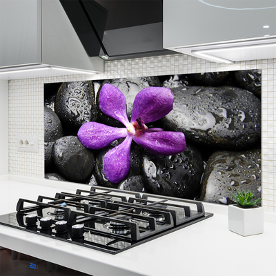 Kitchen Splashback Flower stones art pink black