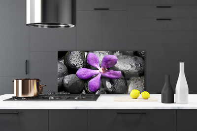 Kitchen Splashback Flower stones art pink black