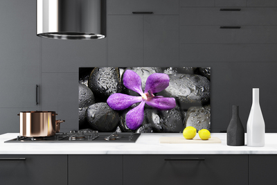 Kitchen Splashback Flower stones art pink black