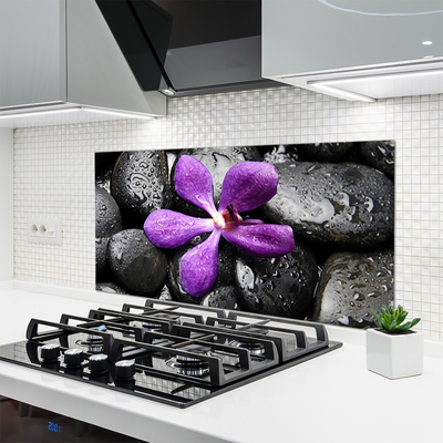 Kitchen Splashback Flower stones art pink black