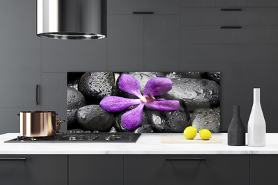 Kitchen Splashback Flower stones art pink black