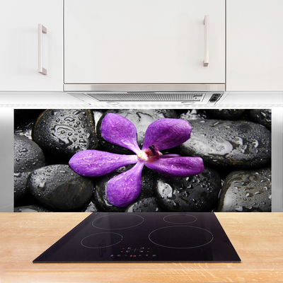 Kitchen Splashback Flower stones art pink black