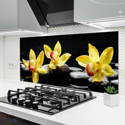 Kitchen Splashback Flower stones floral green black