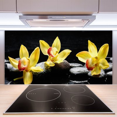 Kitchen Splashback Flower stones floral green black