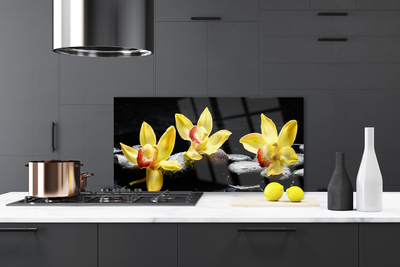 Kitchen Splashback Flower stones floral green black