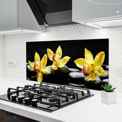 Kitchen Splashback Flower stones floral green black