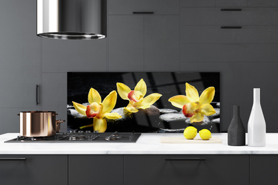 Kitchen Splashback Flower stones floral green black