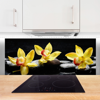 Kitchen Splashback Flower stones floral green black