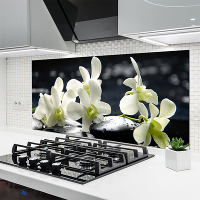 Kitchen Splashback Flower stones floral white black