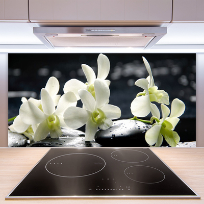 Kitchen Splashback Flower stones floral white black