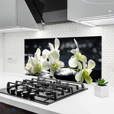 Kitchen Splashback Flower stones floral white black