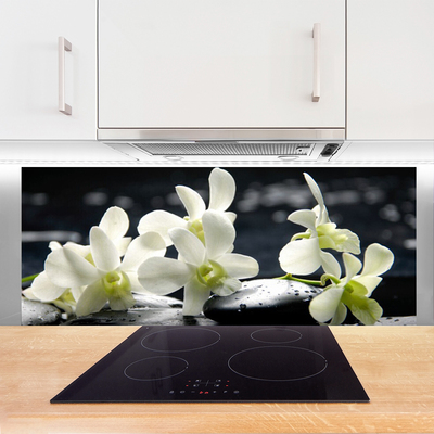 Kitchen Splashback Flower stones floral white black