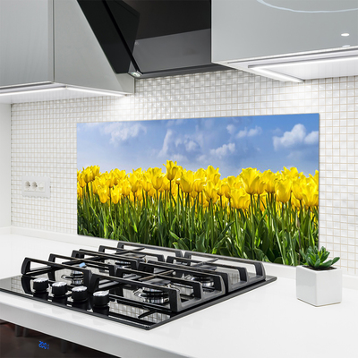 Kitchen Splashback Tulips floral yellow green