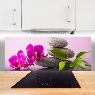 Kitchen Splashback Flower stones floral pink grey