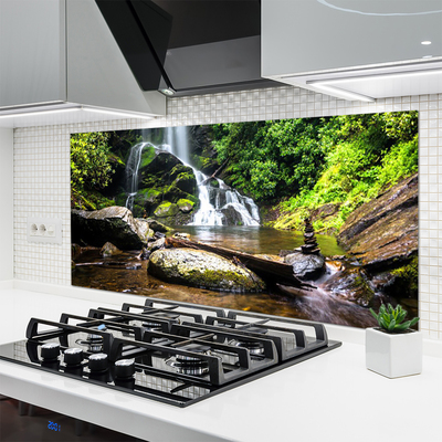 Kitchen Splashback Waterfall stones forest nature brown green white