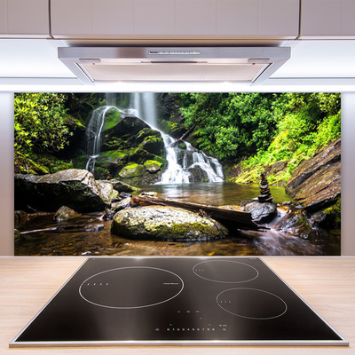 Kitchen Splashback Waterfall stones forest nature brown green white