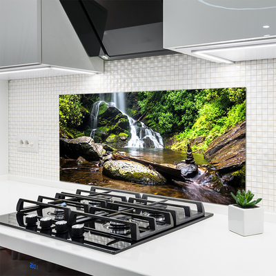 Kitchen Splashback Waterfall stones forest nature brown green white