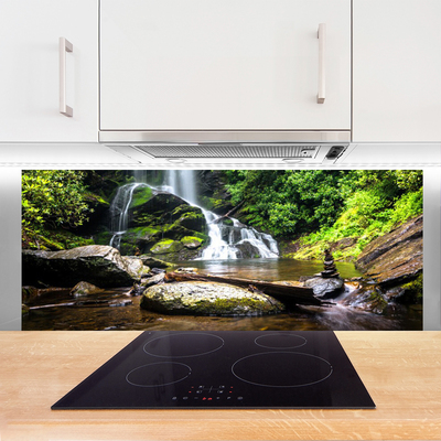 Kitchen Splashback Waterfall stones forest nature brown green white