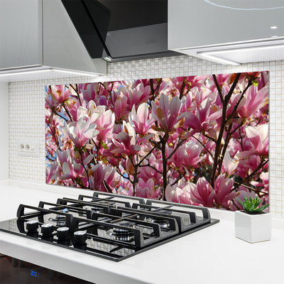 Kitchen Splashback Branches flowers floral brown pink