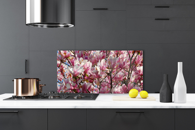 Kitchen Splashback Branches flowers floral brown pink