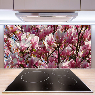 Kitchen Splashback Branches flowers floral brown pink