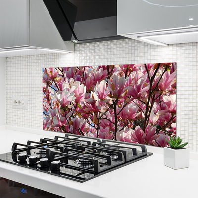 Kitchen Splashback Branches flowers floral brown pink