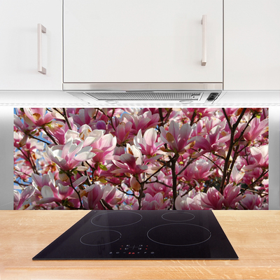 Kitchen Splashback Branches flowers floral brown pink