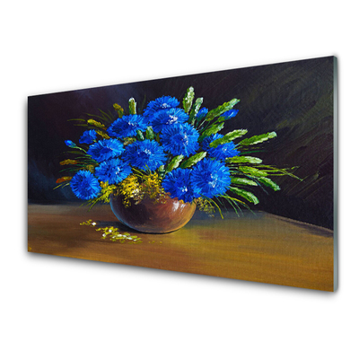 Kitchen Splashback Flowers floral blue green