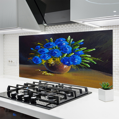 Kitchen Splashback Flowers floral blue green